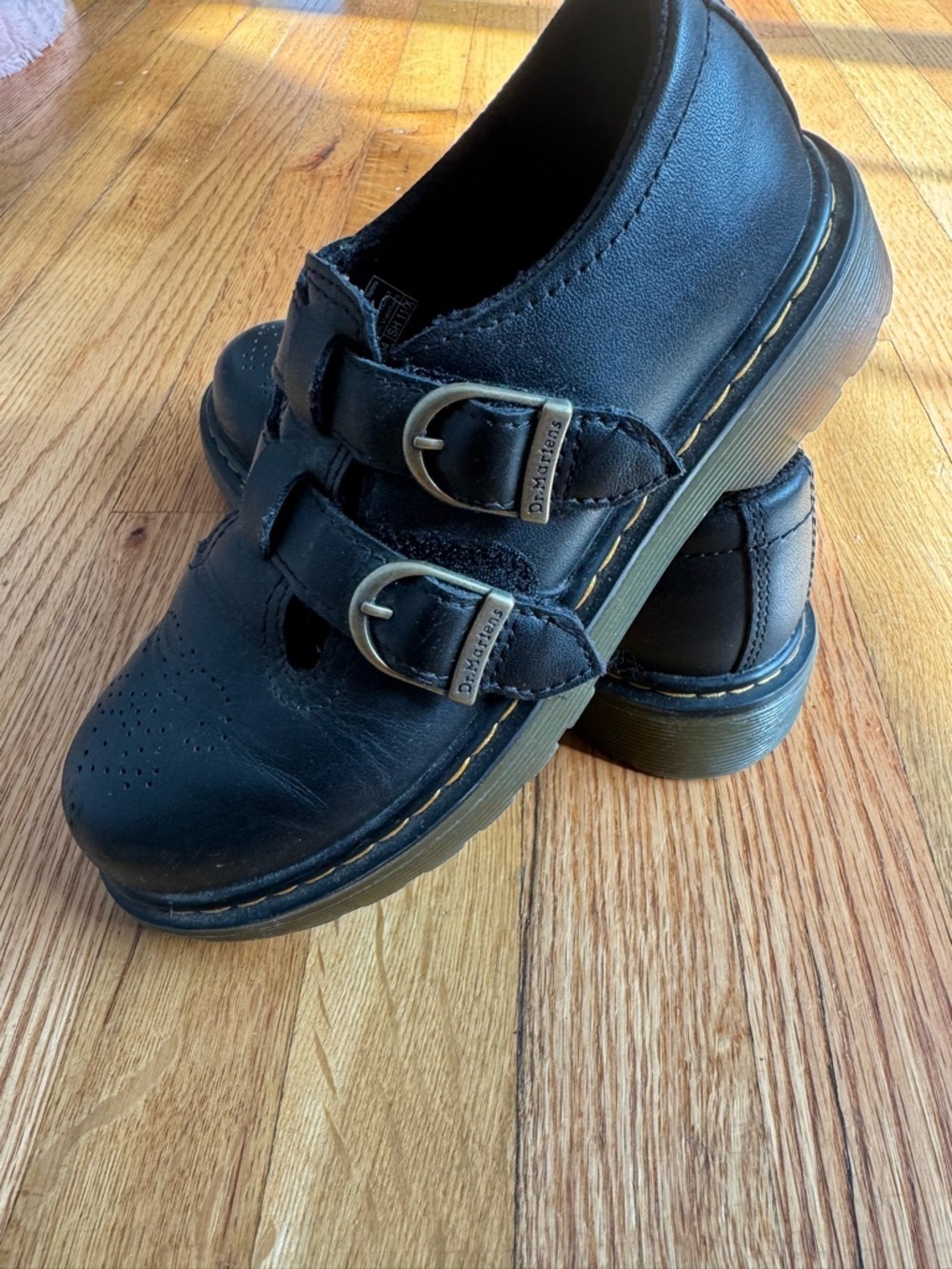 Dr. Martens Kids Black Double-Buckle Leather Shoe